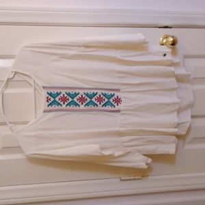 Roxy Boho Embroidered Peasant Blouse - Large